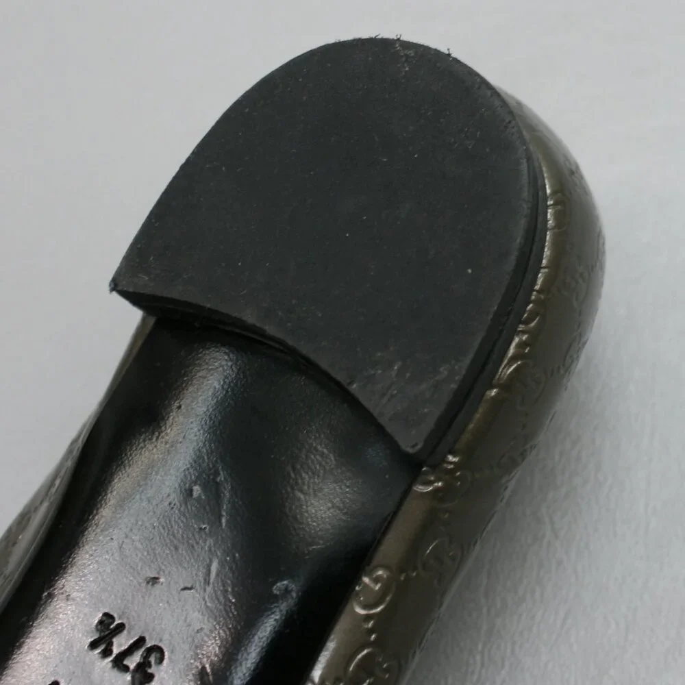 Gucci 37.5 Ladies 7.5 Microguccissima Metal Bronze/Gray GG Flats Peep-toe Shoes - Picture 10 of 12